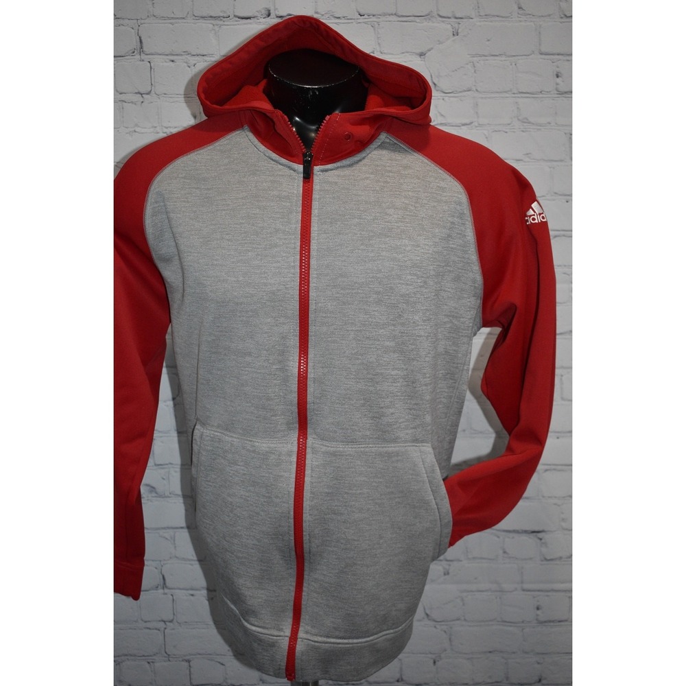 Adidas Team Issue Full Zip Hoodie Mens XL Gray Red Climawarm Raglan Activewear
